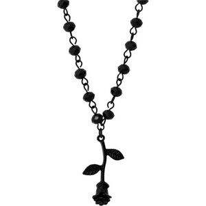 BRAND NEW Black Beaded Rose Pendant Necklace
